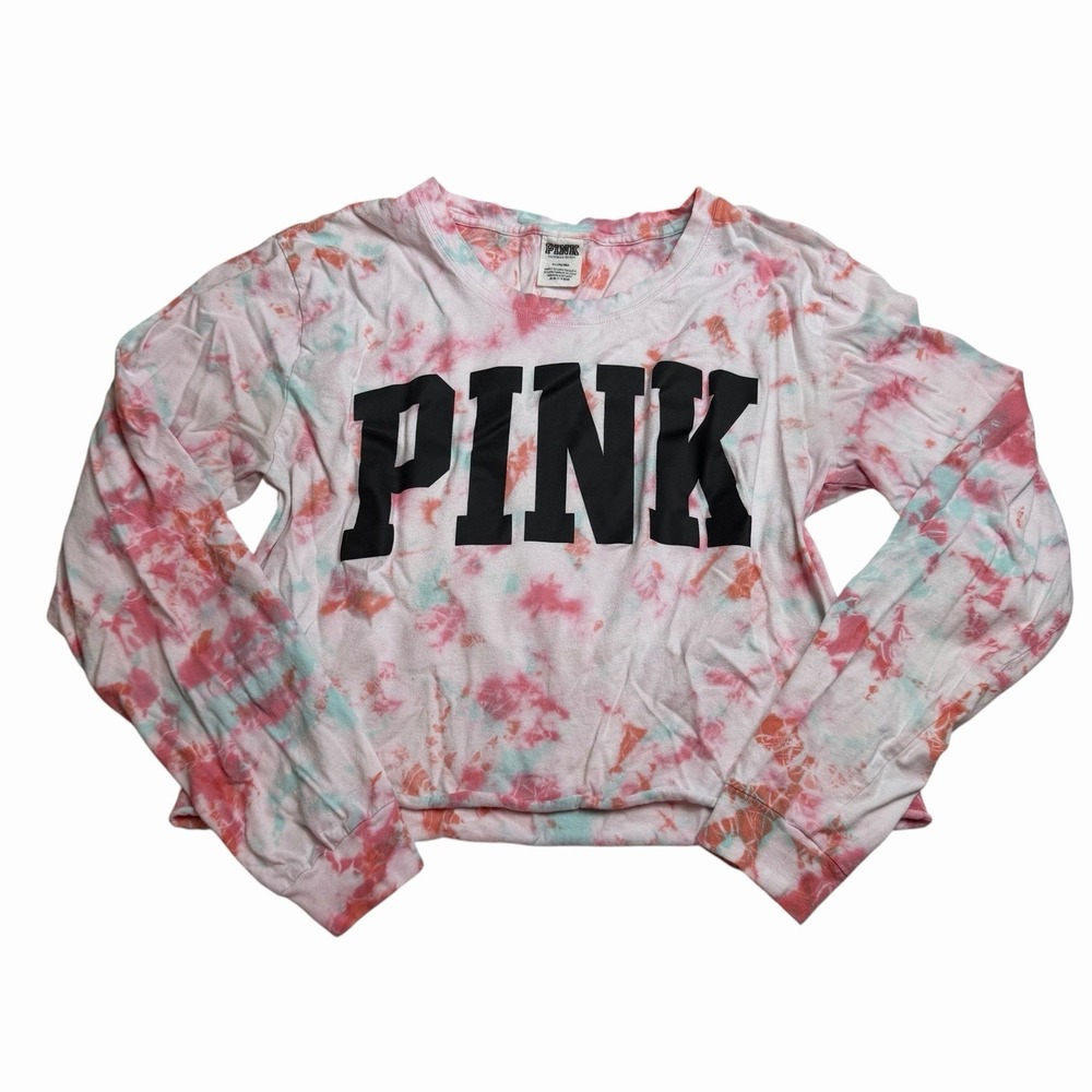 Victoria's Secret PINK Tie-Dyed Long Sleeve Cropped Tee Shirt Size Medium